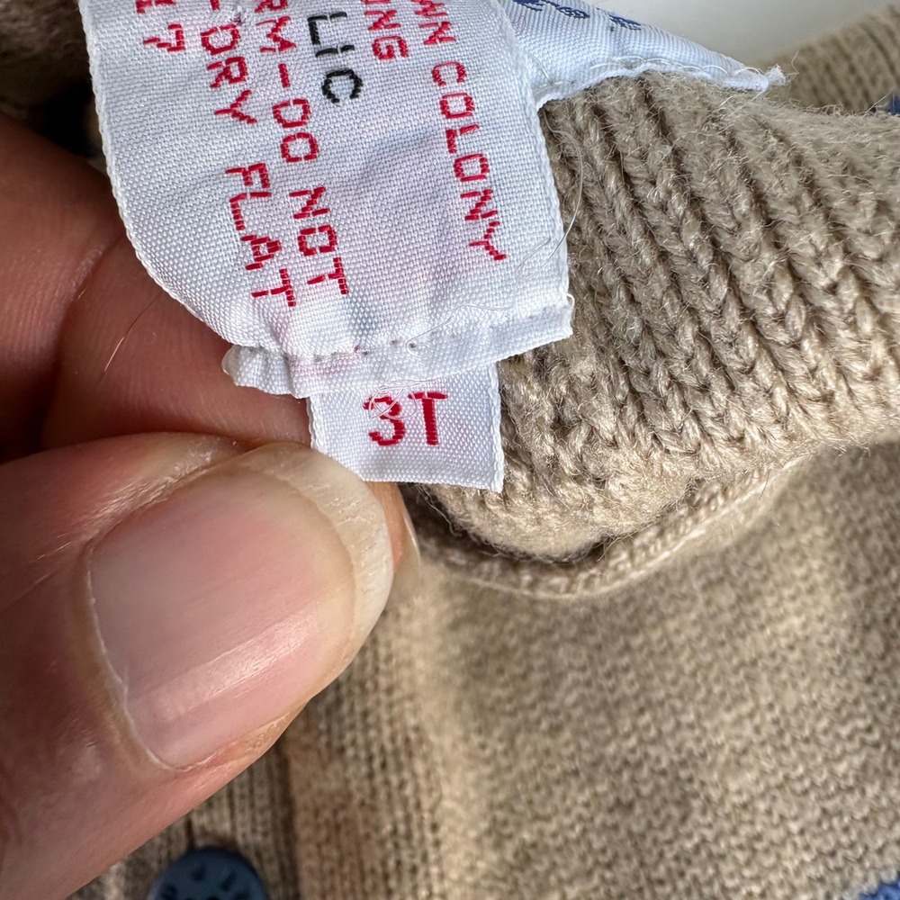 Vintage Izod Lacoste Toddler 3T Striped Cardigan Sweater Tan Blue Red Acrylic - Picture 5 of 6
